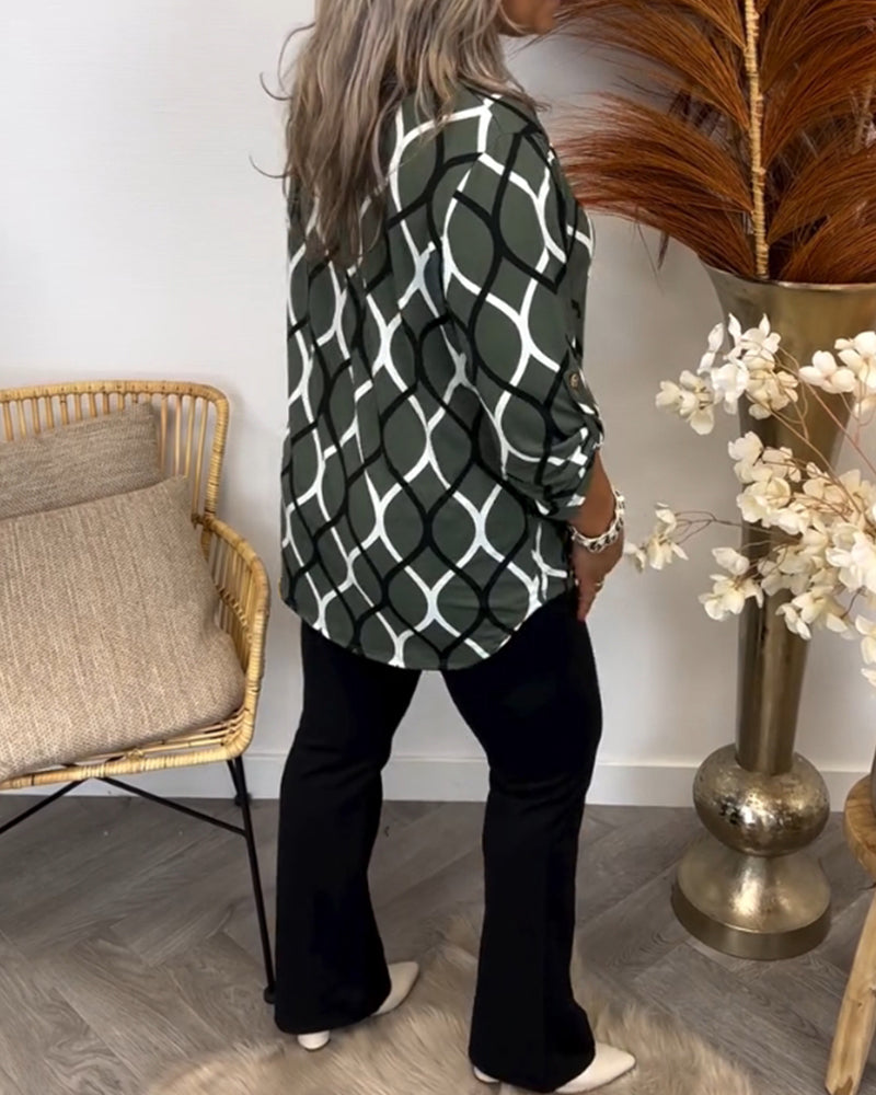 Elspeth - Stijlvolle Blouse met Geometrische Print en Lange Mouwen