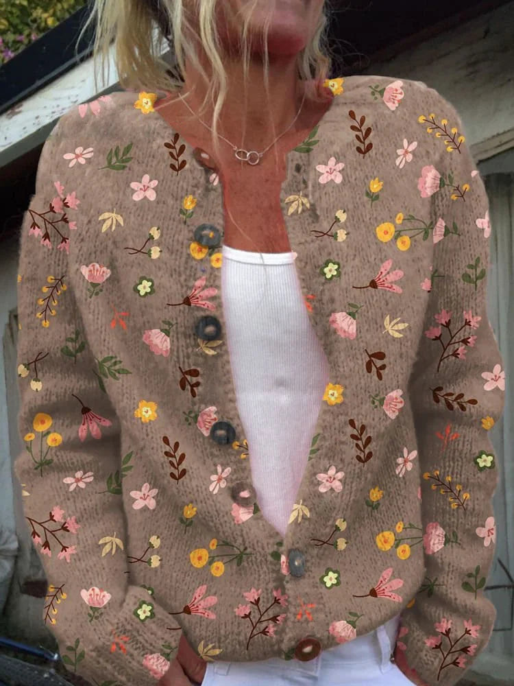 Jacqueline - Gebreid Vest met Bloemenmotief