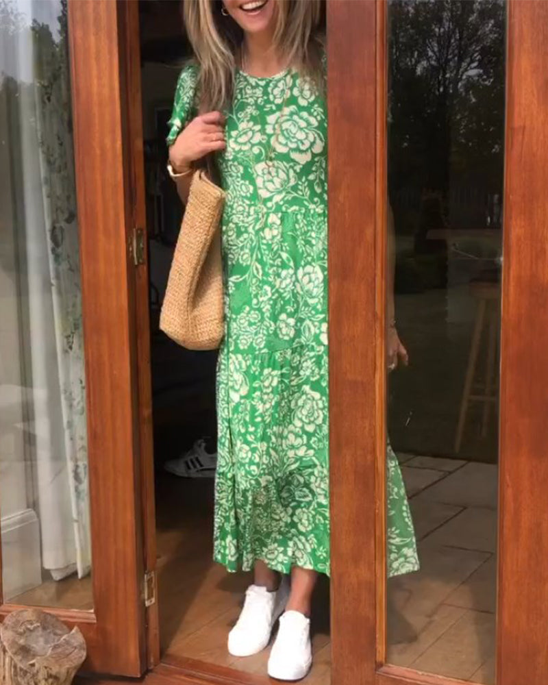 Emmas® | Lange jurk met korte mouwen en bloemenprint