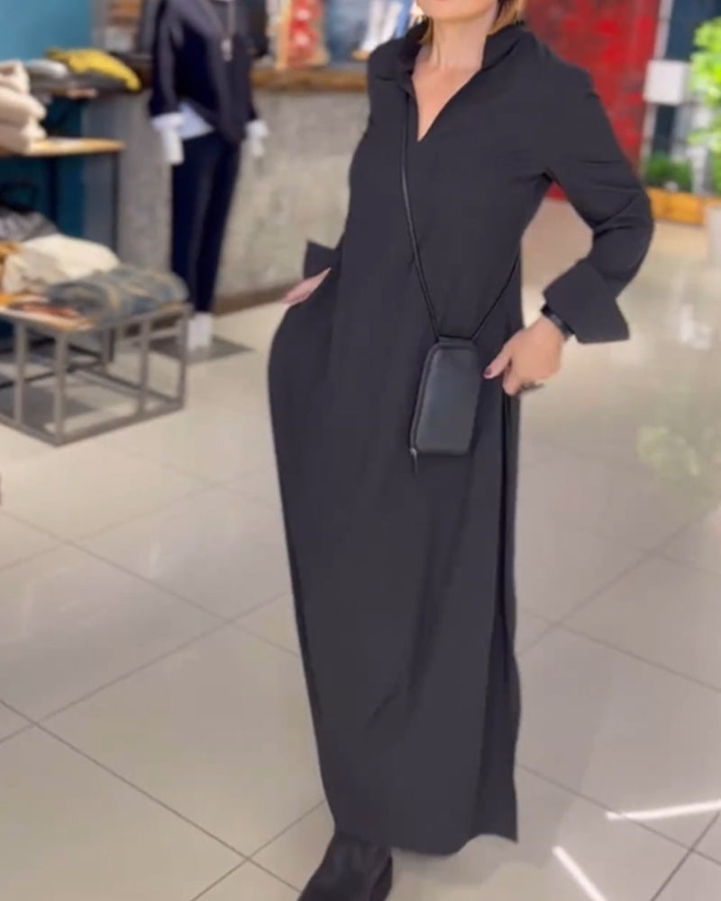 Lieve - Elegante Lange Jurk met Revers en Zijsplit