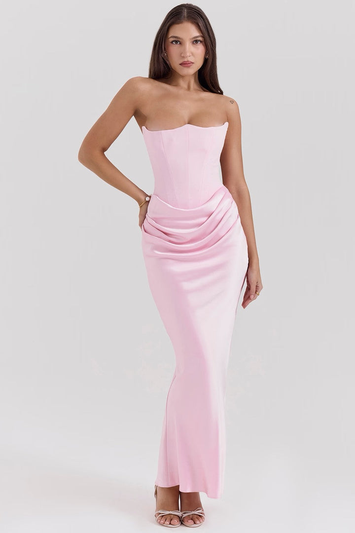 Hera – Elegante Retro Straploze Feestjurk in Effen Kleur