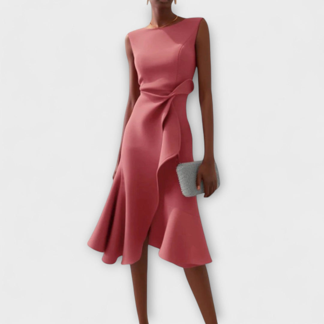 Cornelia - Geplooide Asymmetrische Midi-jurk