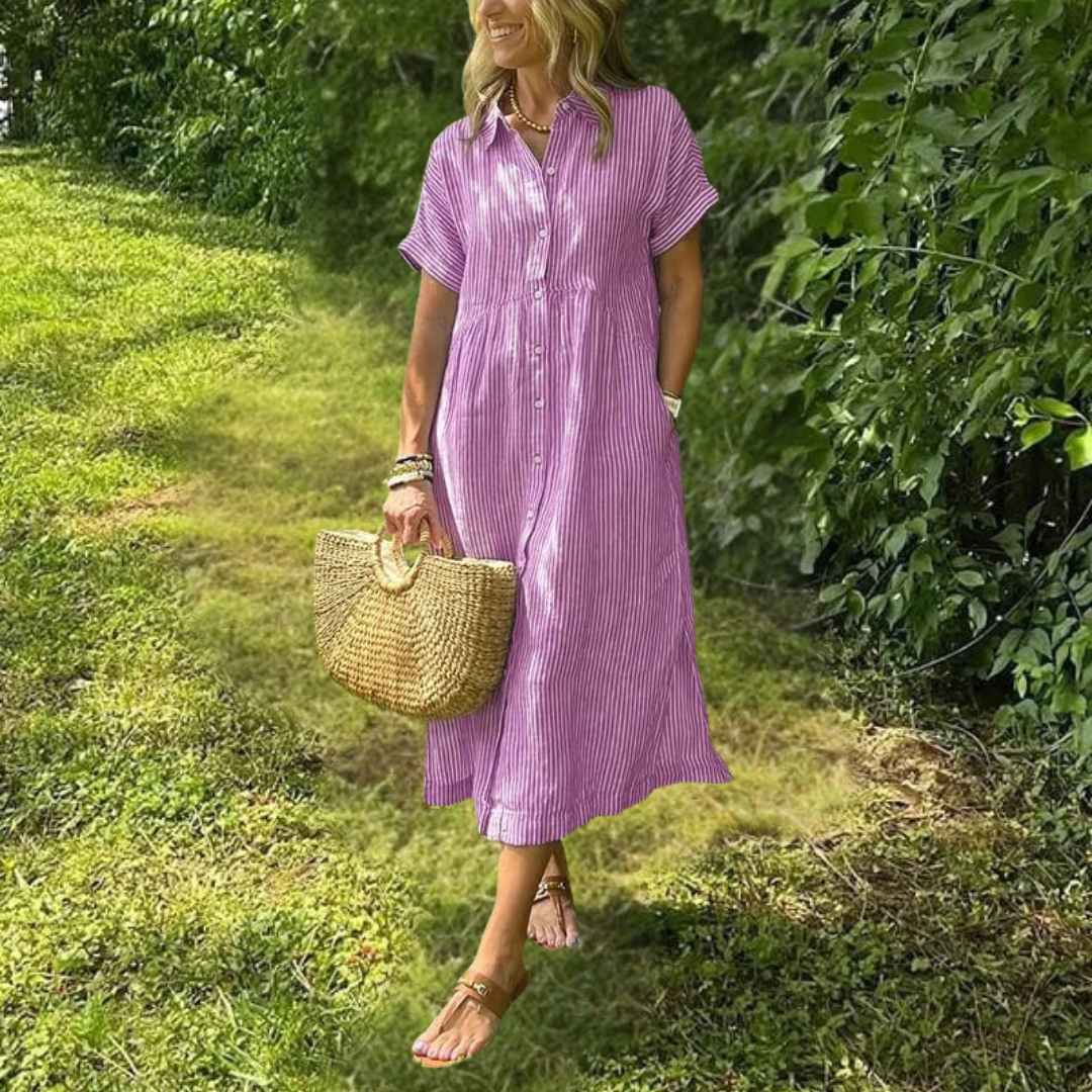 Ursela - Stijlvolle Gestreepte Shirtjurk