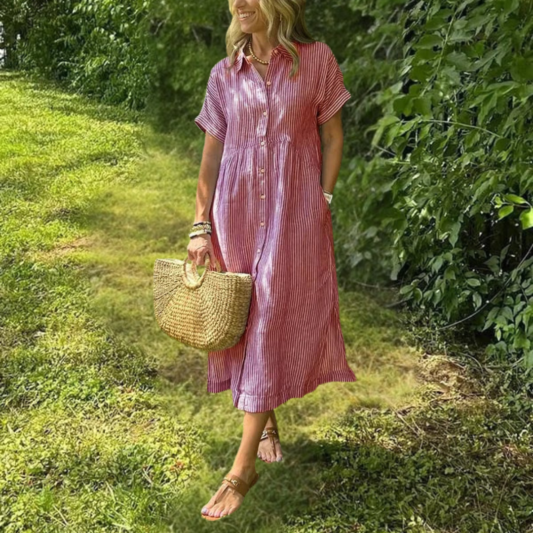 Ursela - Stijlvolle Gestreepte Shirtjurk
