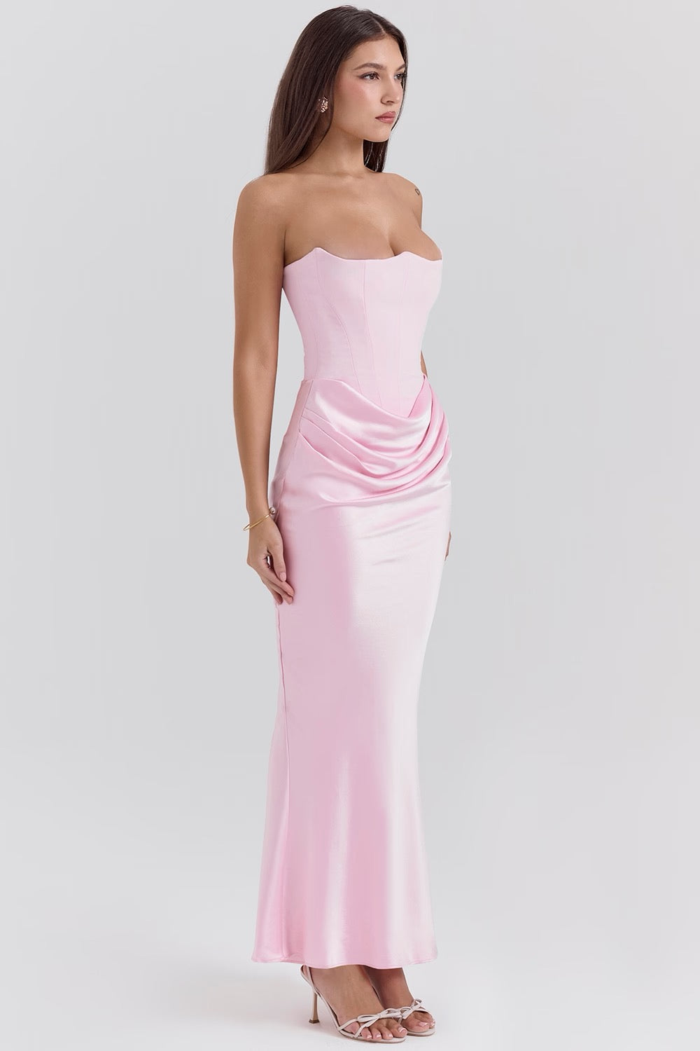 Hera – Elegante Retro Straploze Feestjurk in Effen Kleur