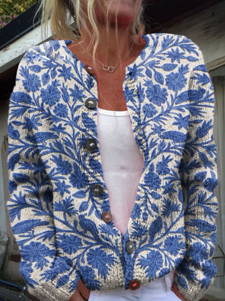 Jacqueline - Gebreid Vest met Bloemenmotief