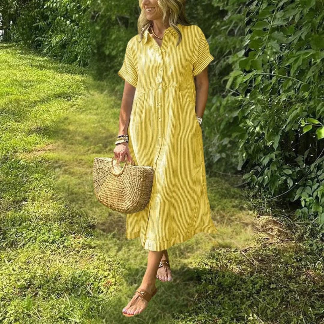 Ursela - Stijlvolle Gestreepte Shirtjurk