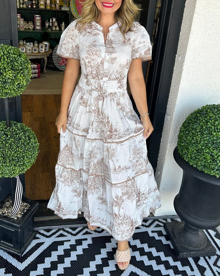 Eliza - Klassieke Toile Maxi Jurk