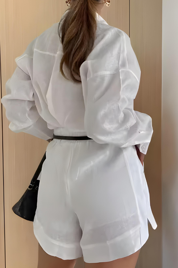 Braylee - Losvallende Blouse met Lange Mouwen en Shorts Set