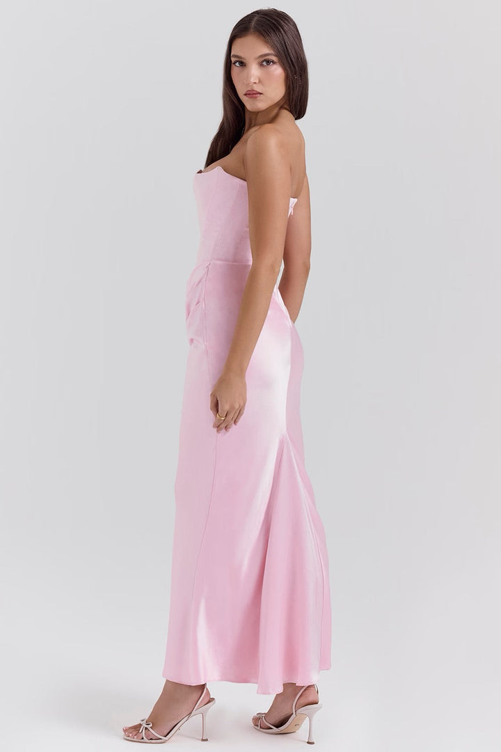 Hera – Elegante Retro Straploze Feestjurk in Effen Kleur