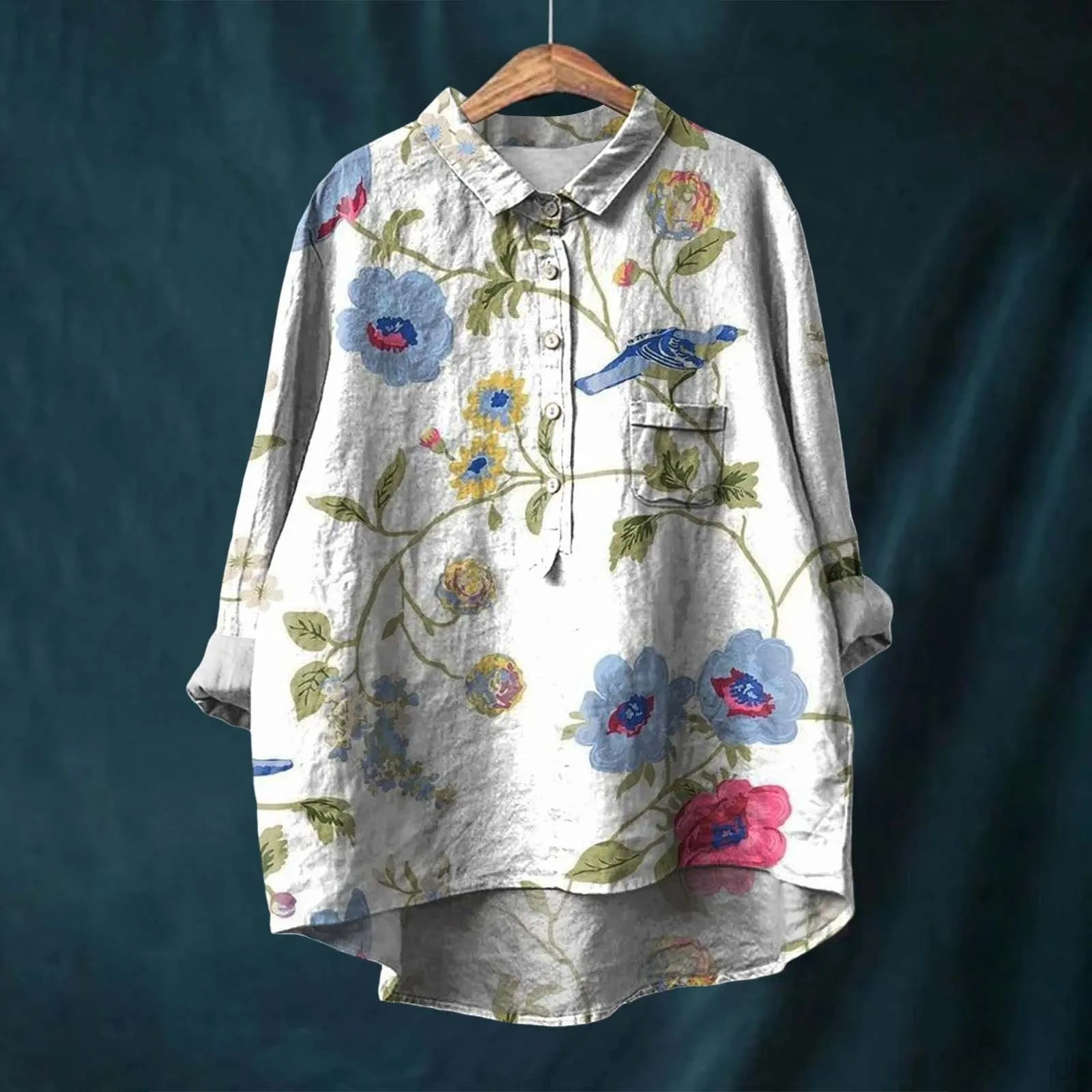 Hannah - Blouse van Katoen en Linnen met Bloemenprint