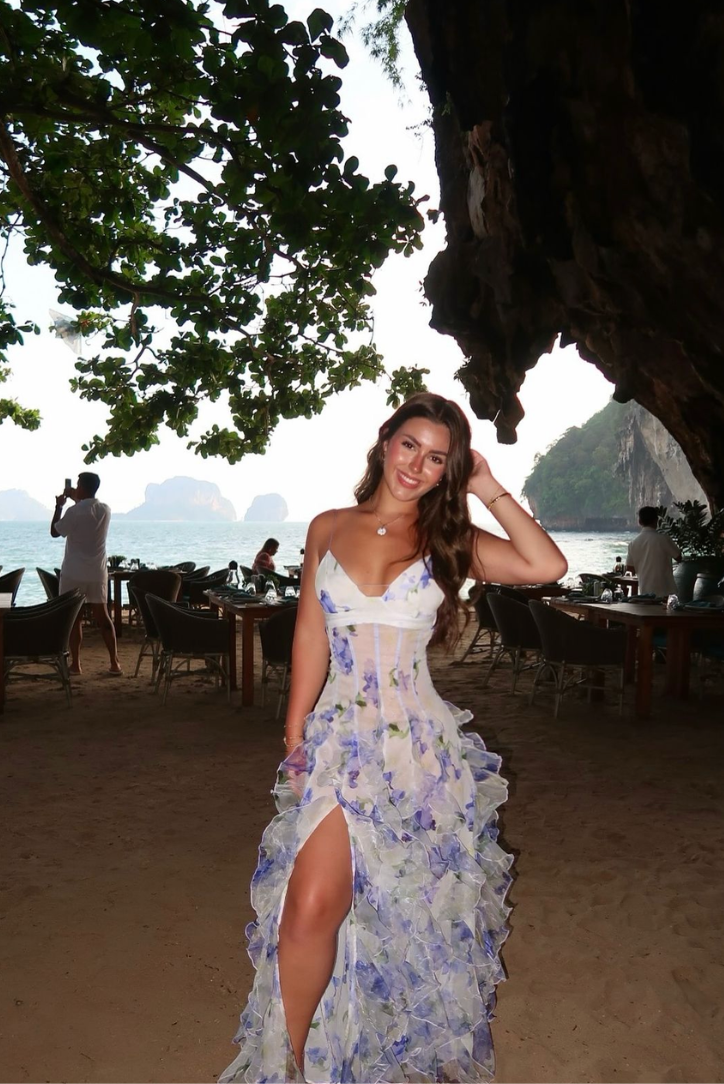 Gloria - Bloemenjurk met Uitsnijding en Split voor op het Strand