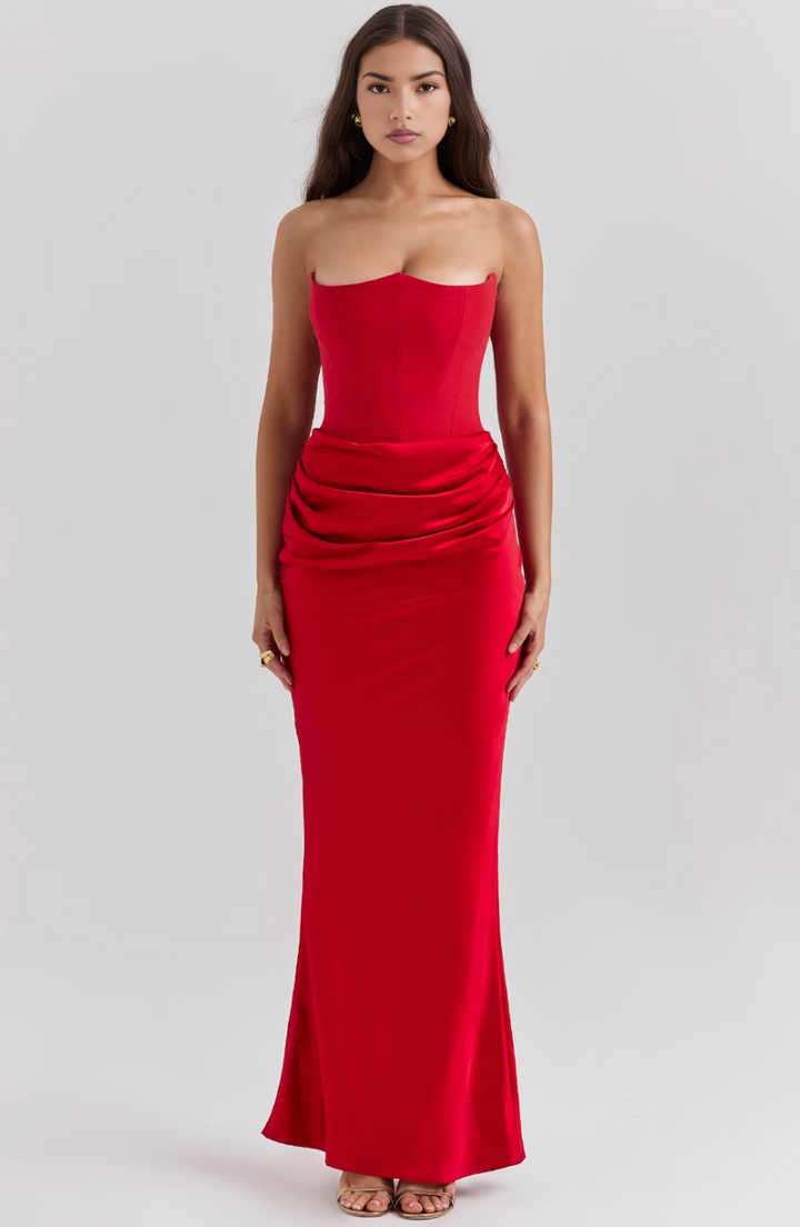 Hera – Elegante Retro Straploze Feestjurk in Effen Kleur
