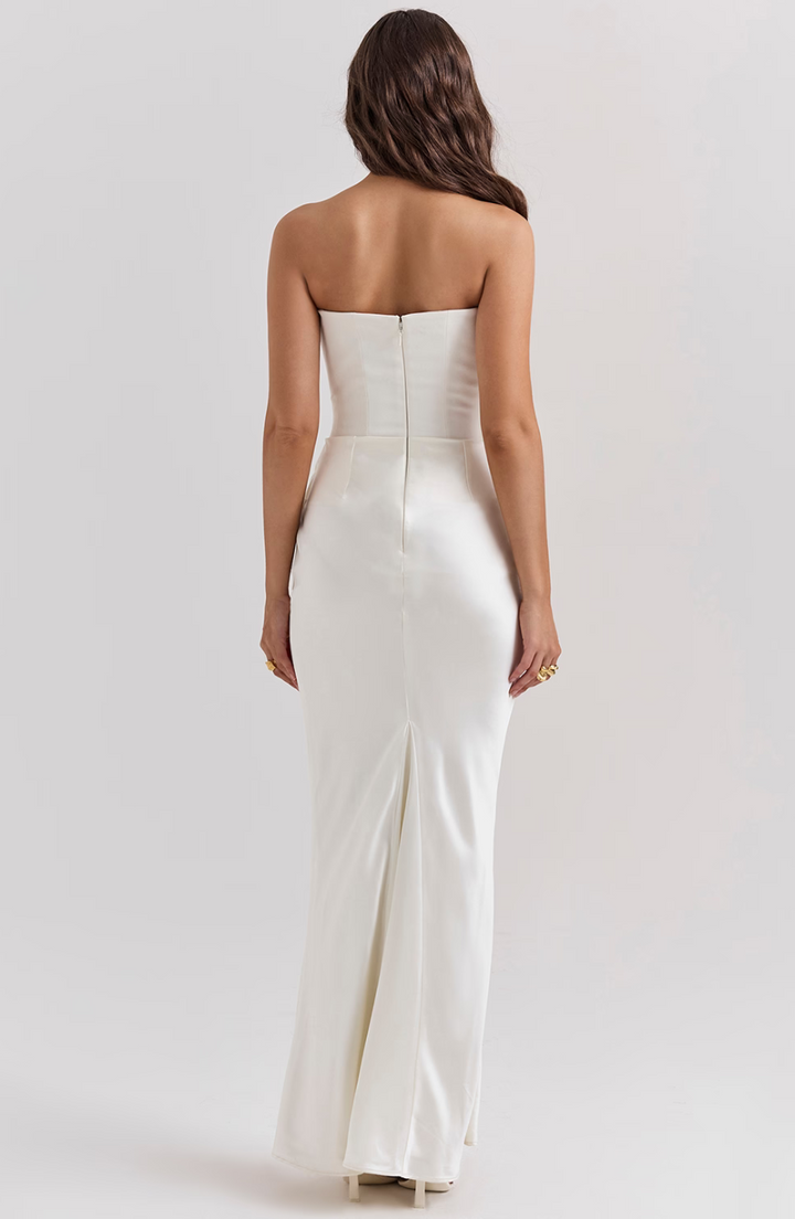 Hera – Elegante Retro Straploze Feestjurk in Effen Kleur