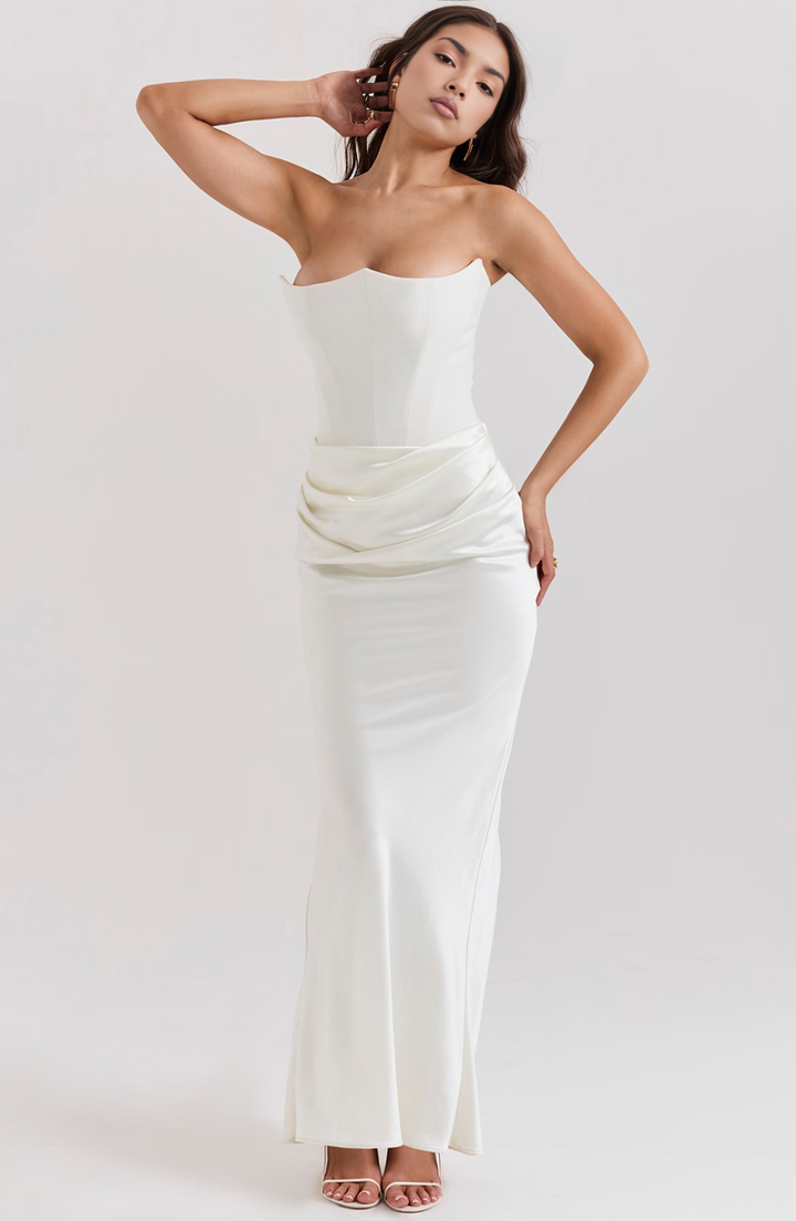 Hera – Elegante Retro Straploze Feestjurk in Effen Kleur