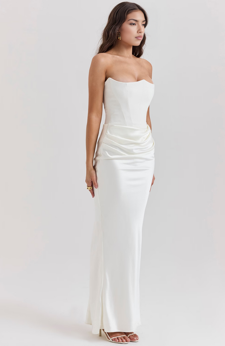 Hera – Elegante Retro Straploze Feestjurk in Effen Kleur