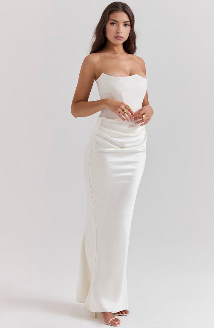 Hera – Elegante Retro Straploze Feestjurk in Effen Kleur