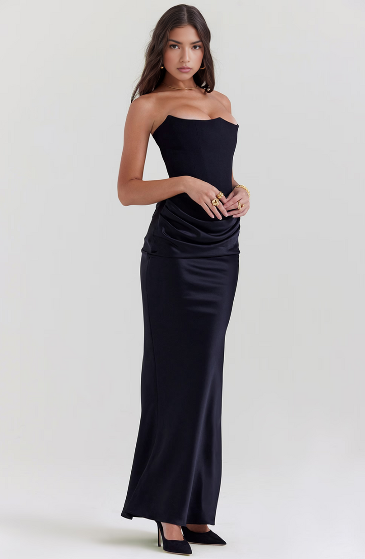 Hera – Elegante Retro Straploze Feestjurk in Effen Kleur