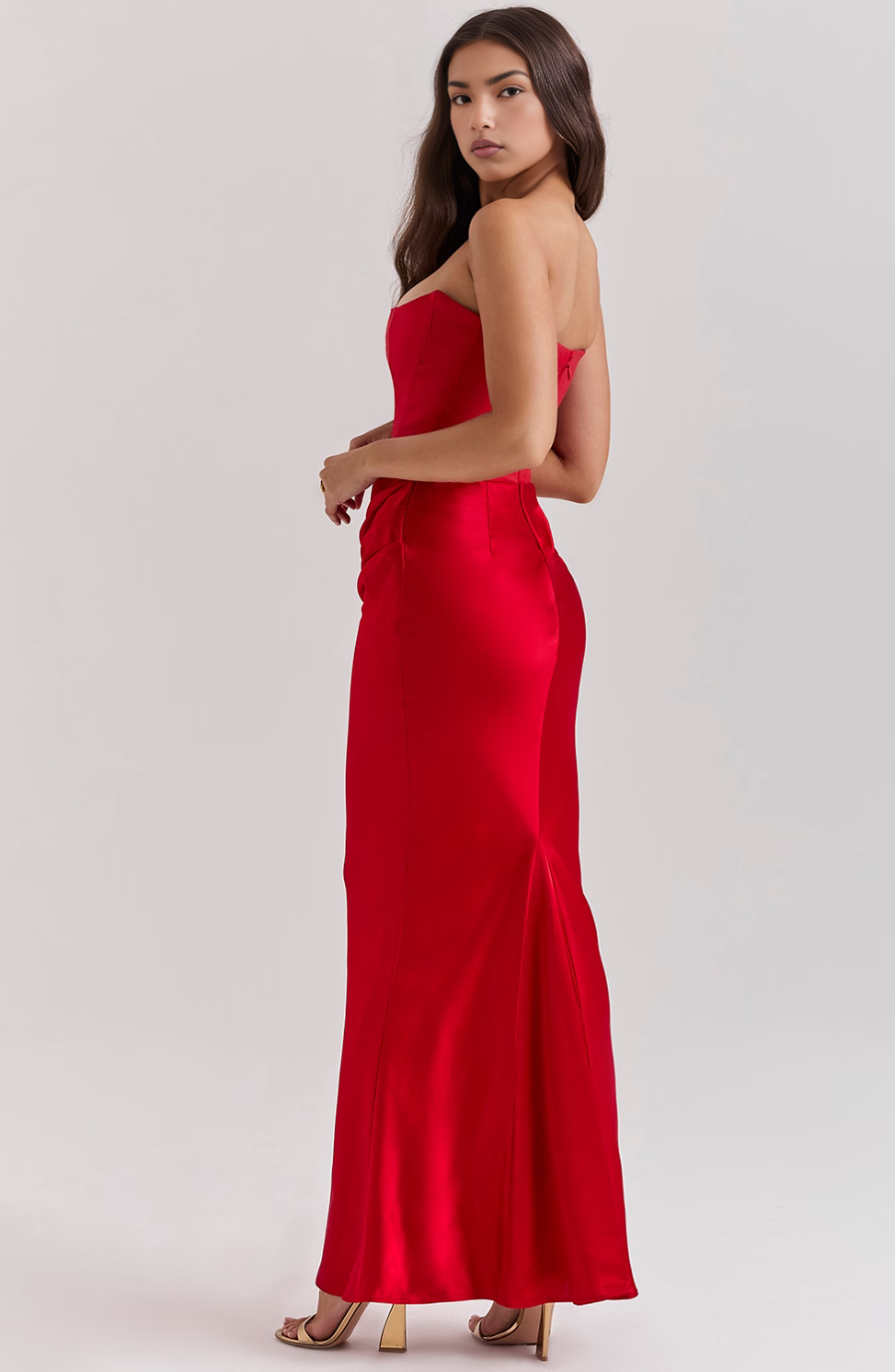 Hera – Elegante Retro Straploze Feestjurk in Effen Kleur