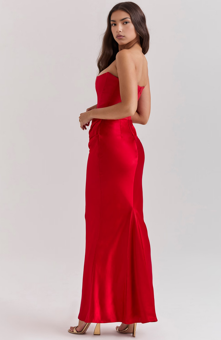 Hera – Elegante Retro Straploze Feestjurk in Effen Kleur