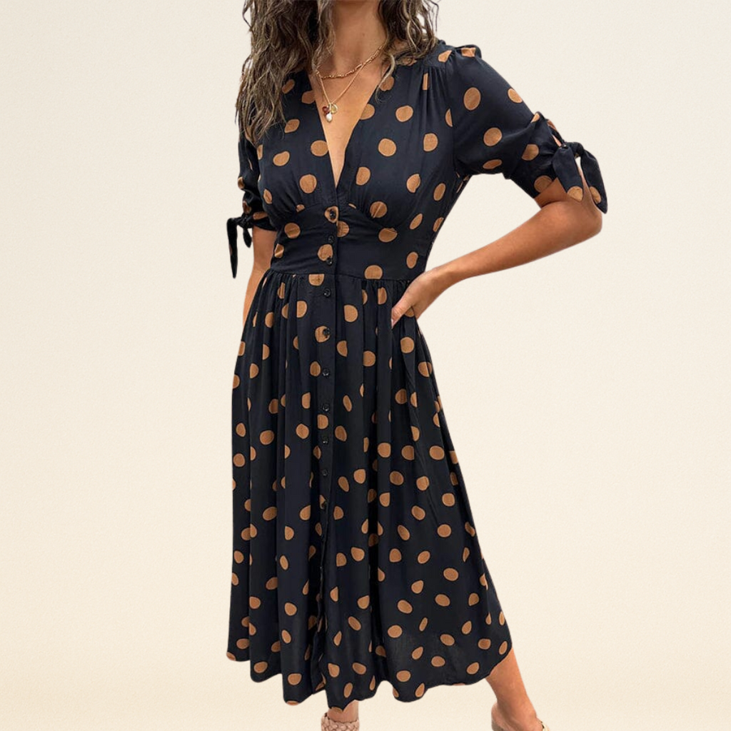 Fania – Jurk met Polkadots en V-Hals