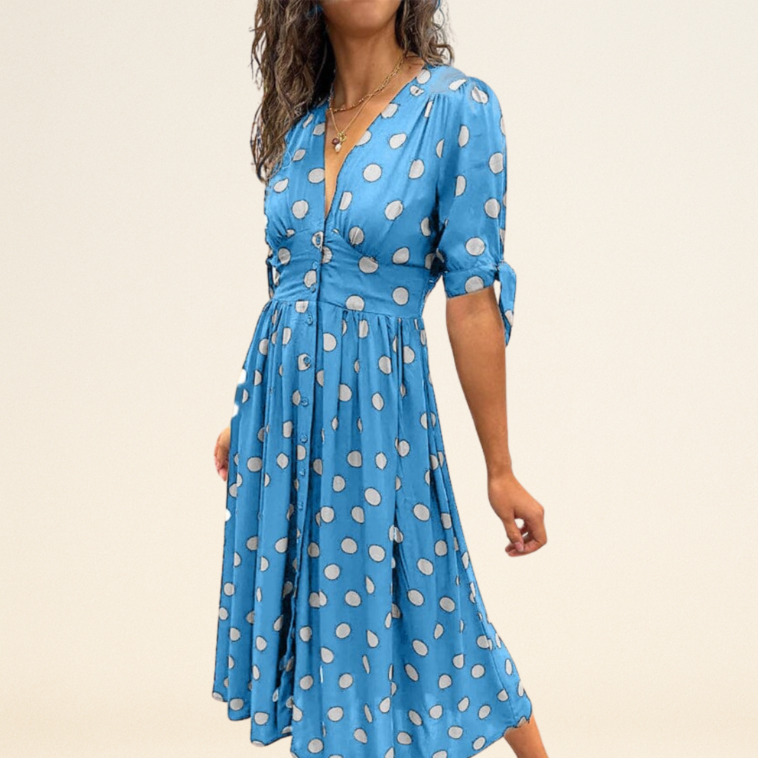 Fania – Jurk met Polkadots en V-Hals