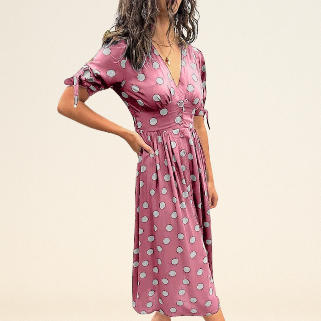 Fania – Jurk met Polkadots en V-Hals