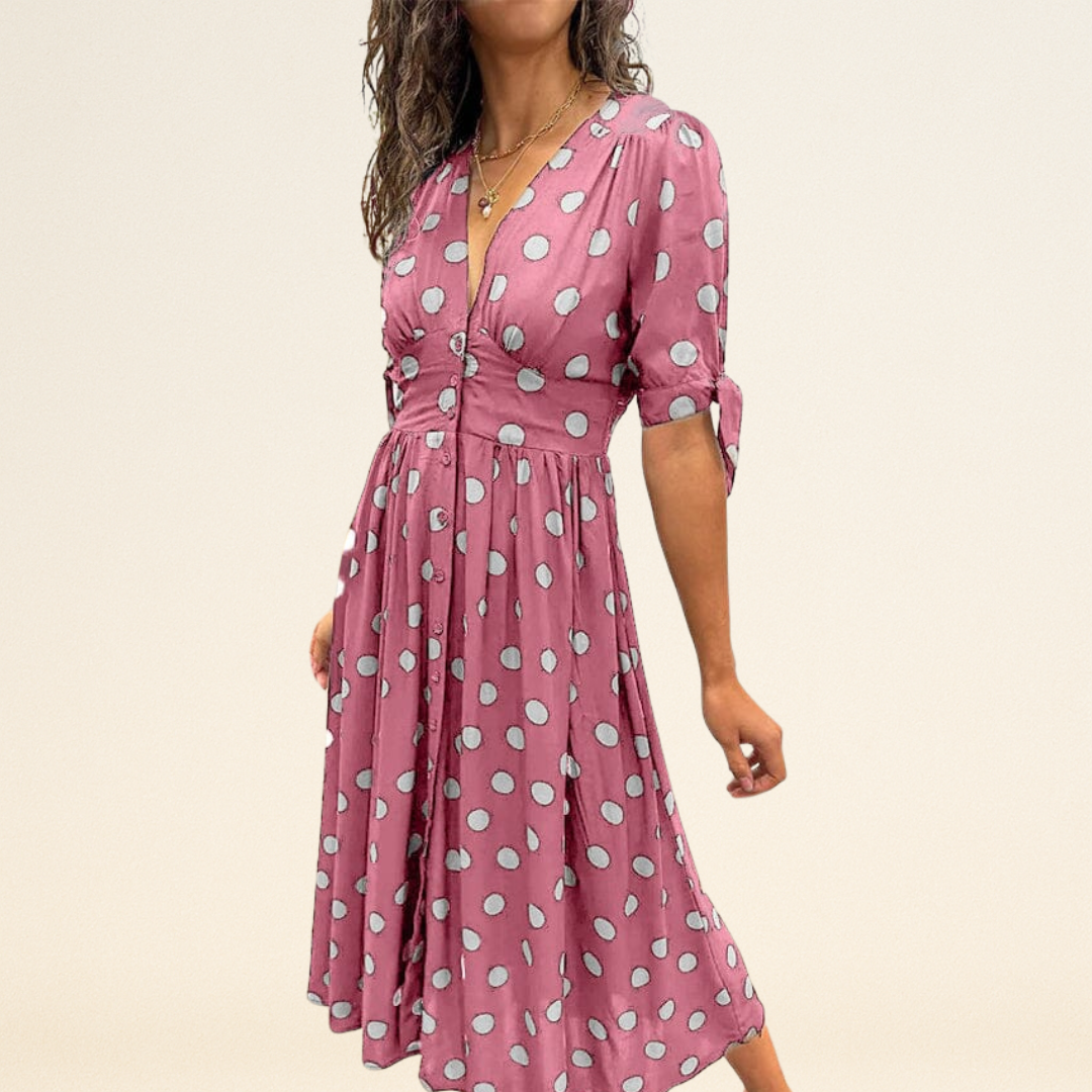 Fania – Jurk met Polkadots en V-Hals