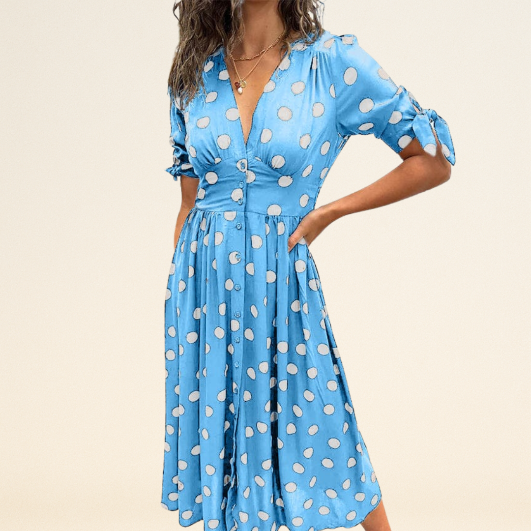 Fania – Jurk met Polkadots en V-Hals