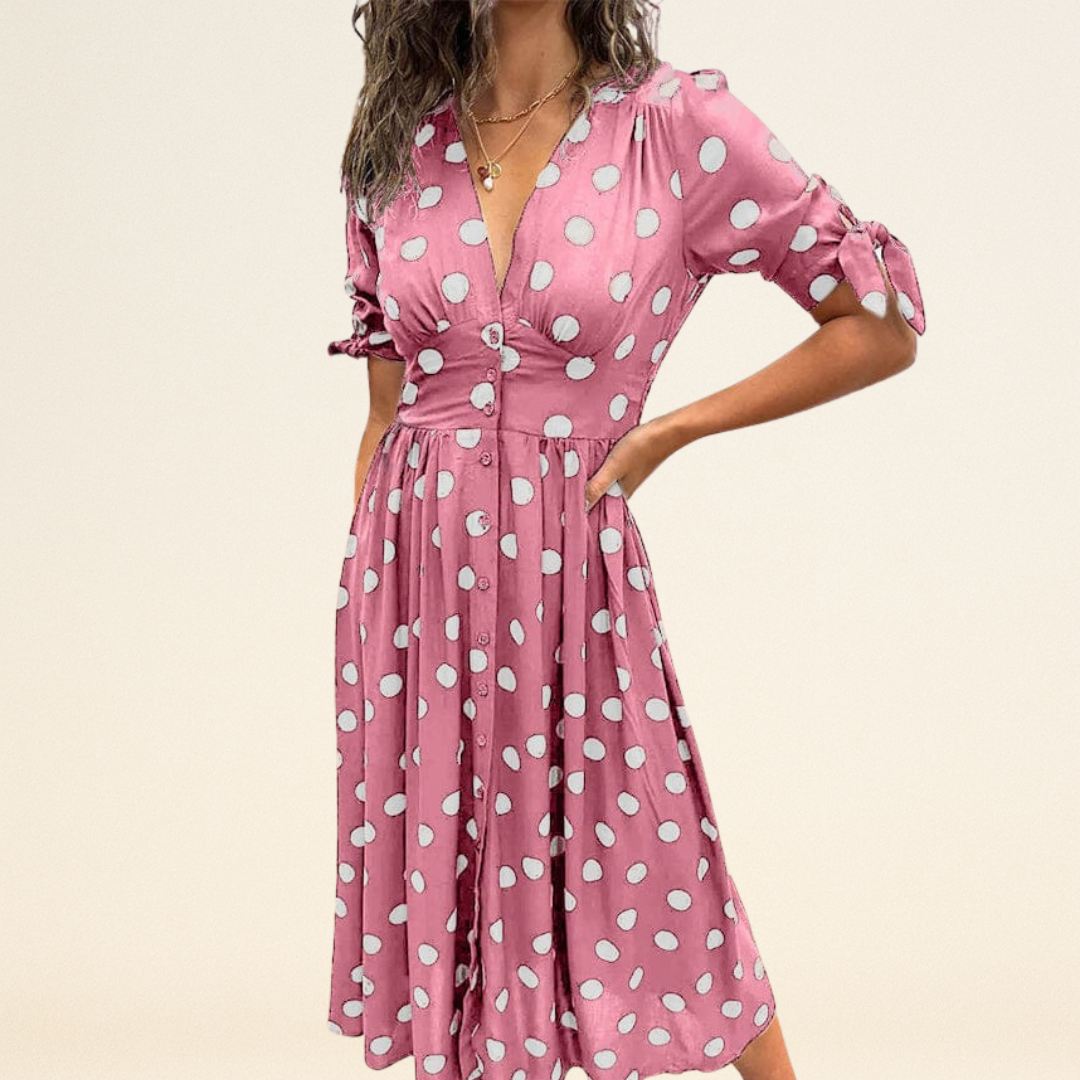 Fania – Jurk met Polkadots en V-Hals