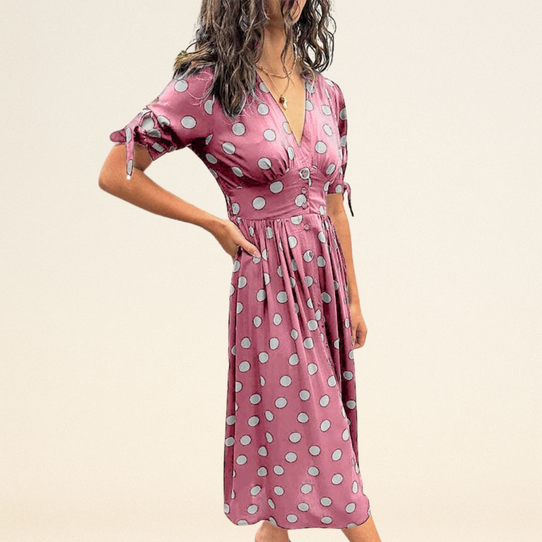 Fania – Jurk met Polkadots en V-Hals