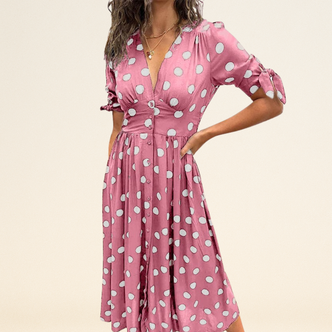 Fania – Jurk met Polkadots en V-Hals