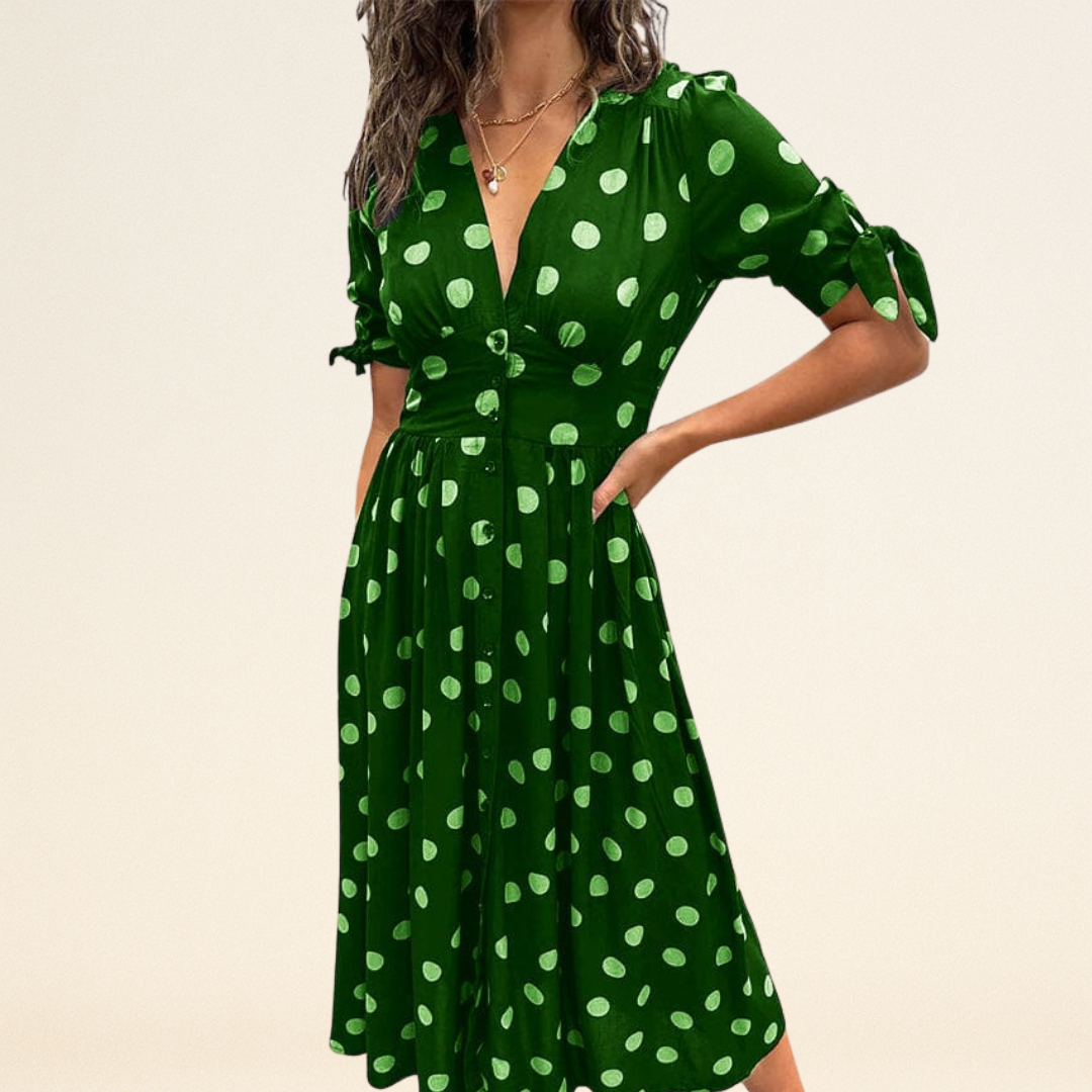 Fania – Jurk met Polkadots en V-Hals