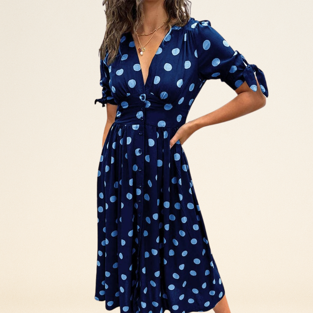 Fania – Jurk met Polkadots en V-Hals