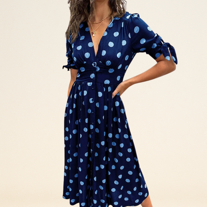 Fania – Jurk met Polkadots en V-Hals
