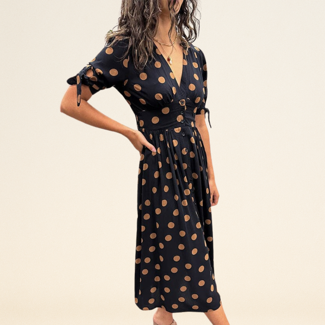 Fania – Jurk met Polkadots en V-Hals