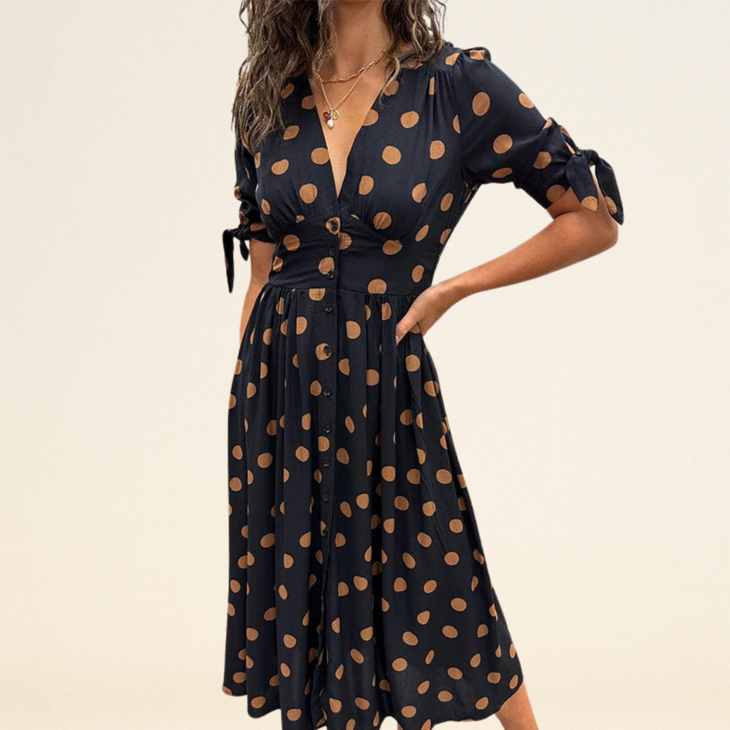 Fania – Jurk met Polkadots en V-Hals