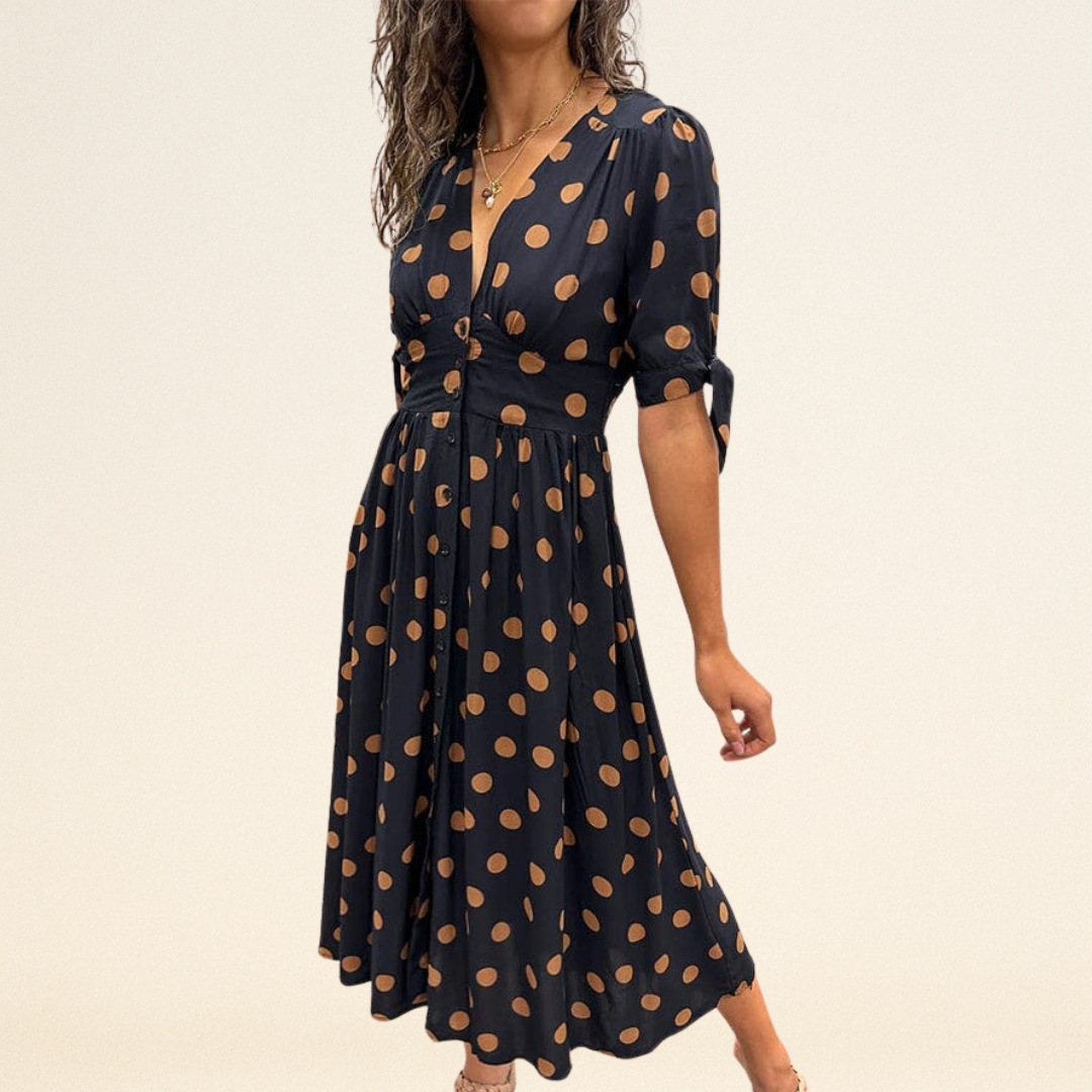 Fania – Jurk met Polkadots en V-Hals