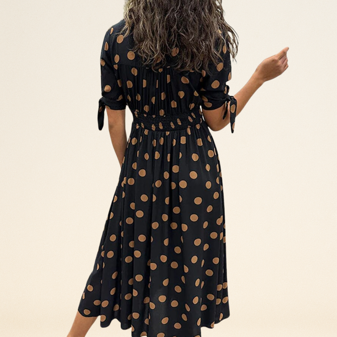 Fania – Jurk met Polkadots en V-Hals