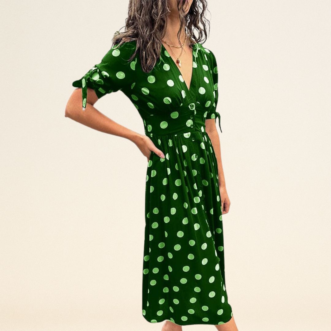 Fania – Jurk met Polkadots en V-Hals