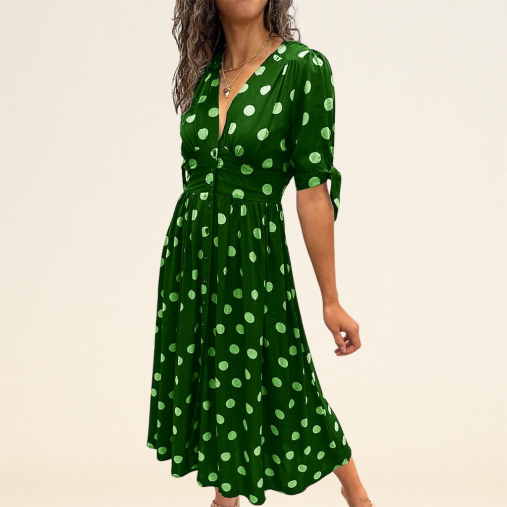 Fania – Jurk met Polkadots en V-Hals