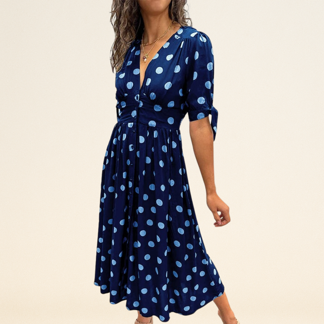 Fania – Jurk met Polkadots en V-Hals