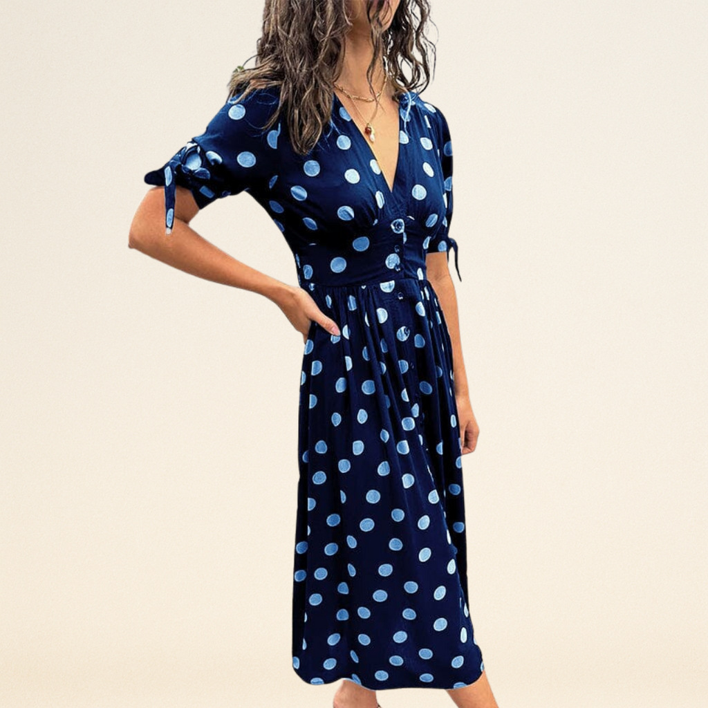 Fania – Jurk met Polkadots en V-Hals