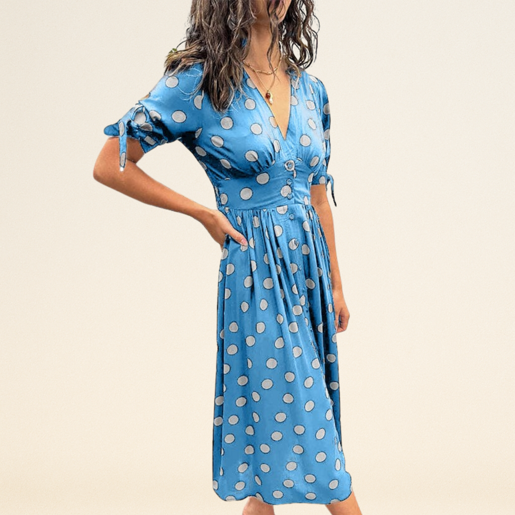 Fania – Jurk met Polkadots en V-Hals