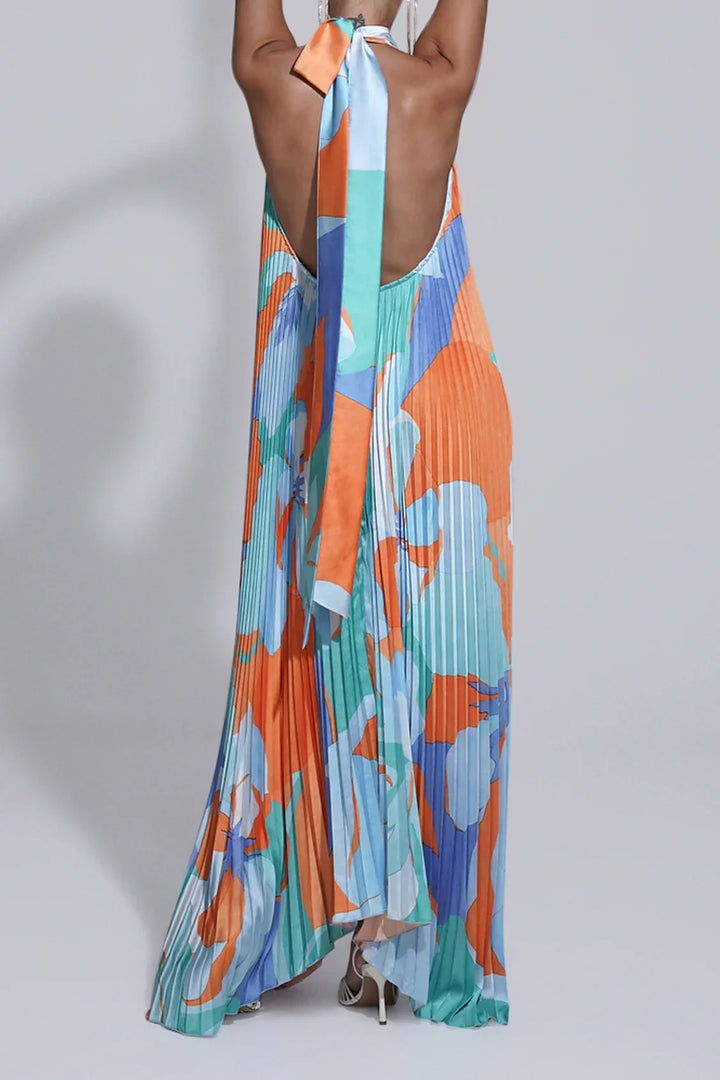 Isla – Elegante Geplooide Halter Maxi Jurk