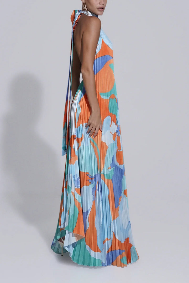 Isla – Elegante Geplooide Halter Maxi Jurk