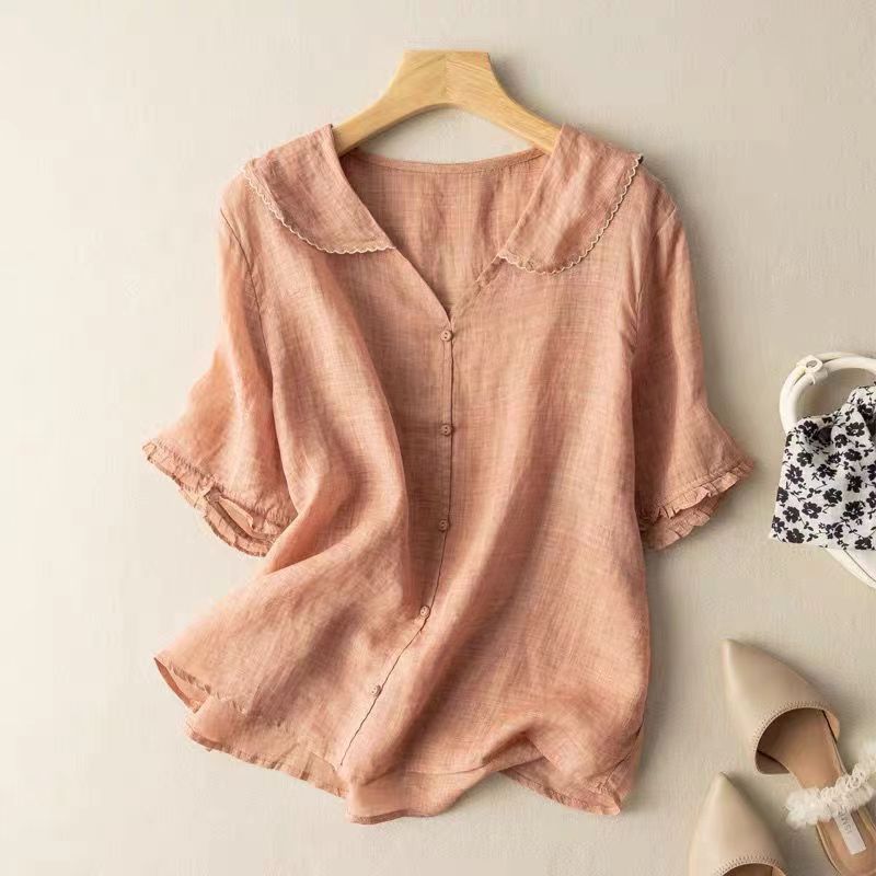 Adèle - Linnen Blouse met Scallopkraag