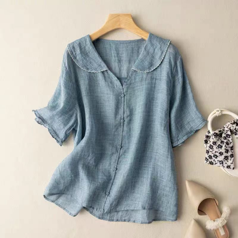 Adèle - Linnen Blouse met Scallopkraag