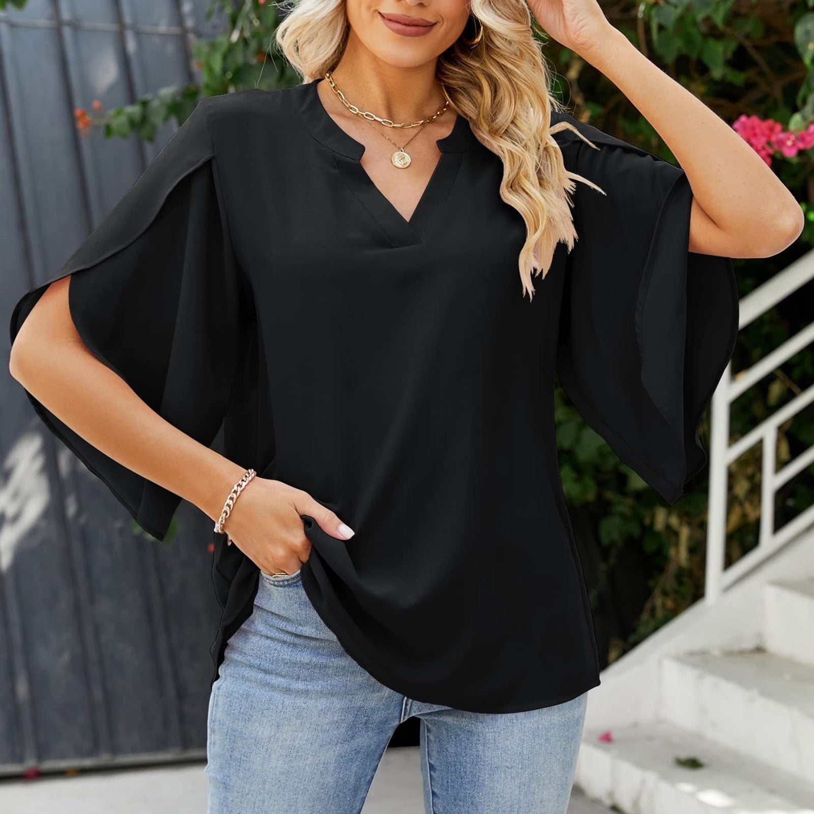 Aislinn - Chiffon Zomerblouse met V-Hals