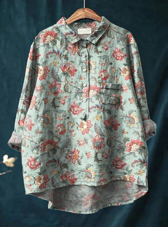Caroline – Blouse van Katoen en Linnen met Bloemenprint